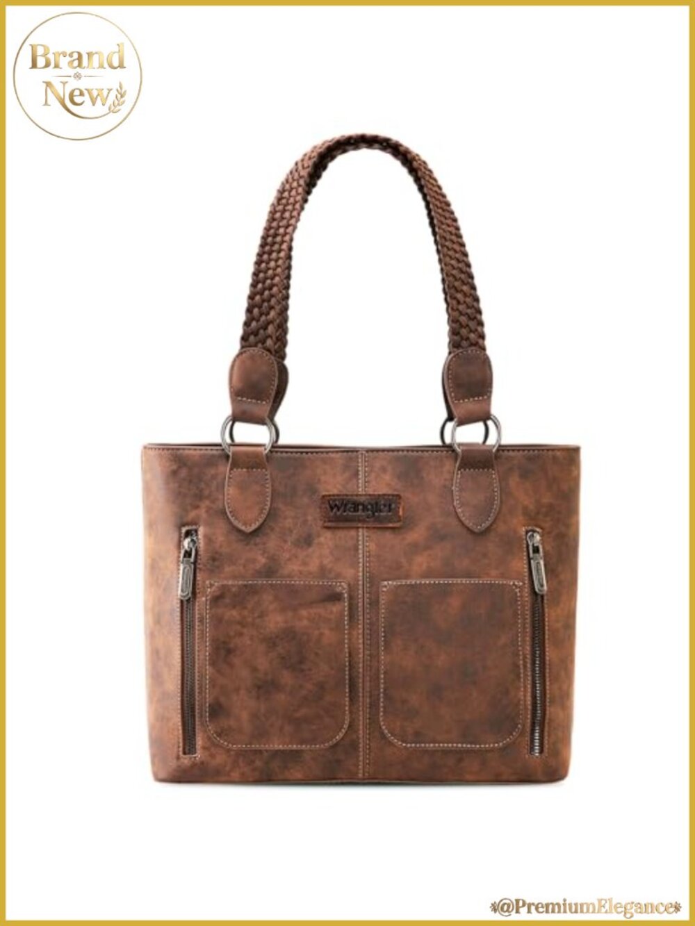 Wrangler Women's Distressed Tote Bag with Braided Straps, Multi-Pocket Vegan